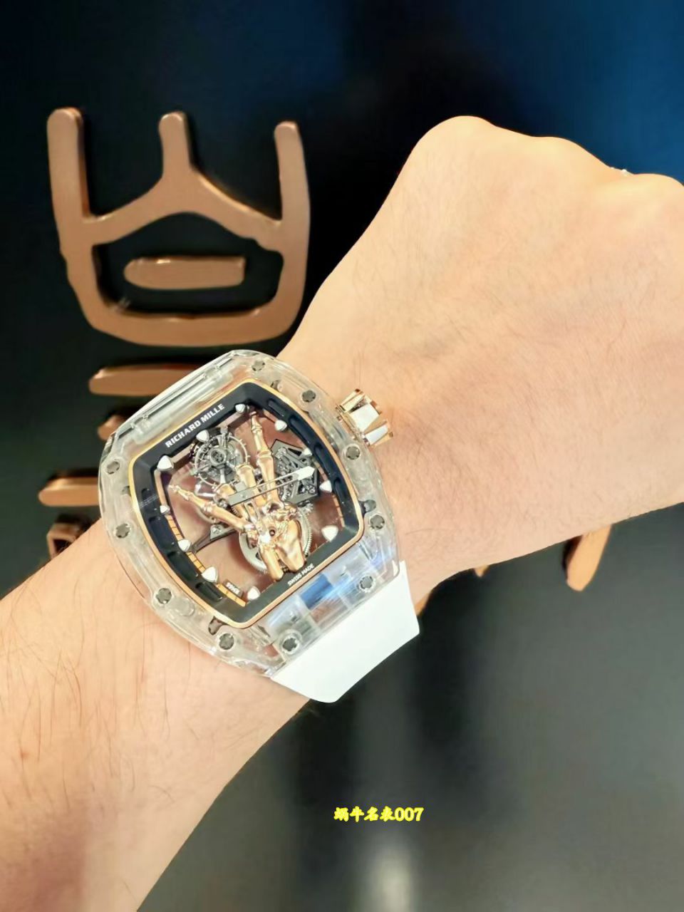 高端定制Richard Mille理查德米勒RM 066顶级复刻手表RM 66金手指水晶壳腕表 /  